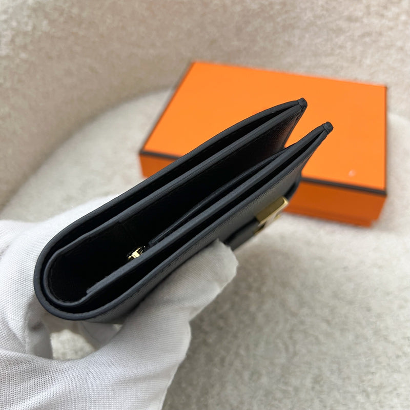 Hermes Bearn Compact Wallet in Black Epsom Leather and GHW