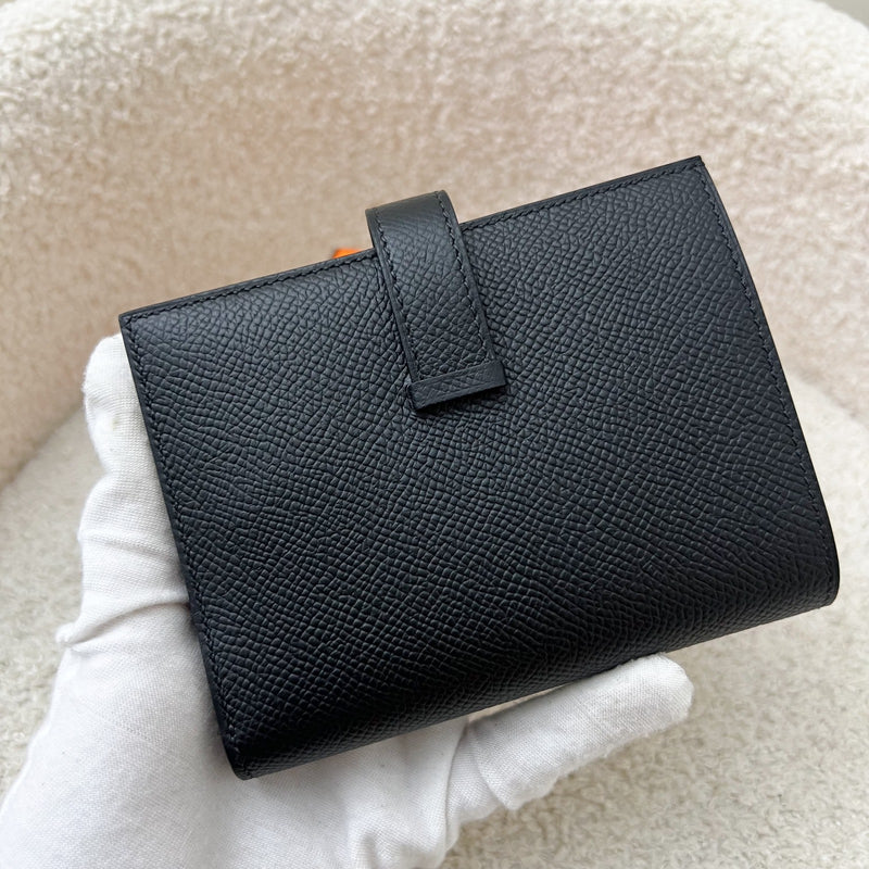 Hermes Bearn Compact Wallet in Black Epsom Leather and GHW