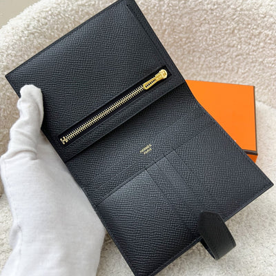 Hermes Bearn Compact Wallet in Black Epsom Leather and GHW