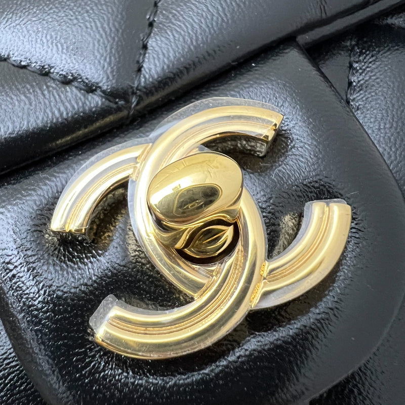 Chanel 23S Top Handle Small / Mini 21cm Flap in Black Lambskin and Shiny GHW