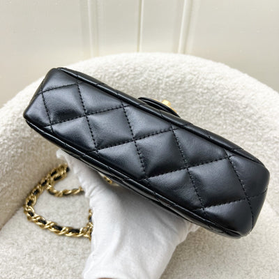 Chanel 23S Top Handle Small / Mini 21cm Flap in Black Lambskin and Shiny GHW