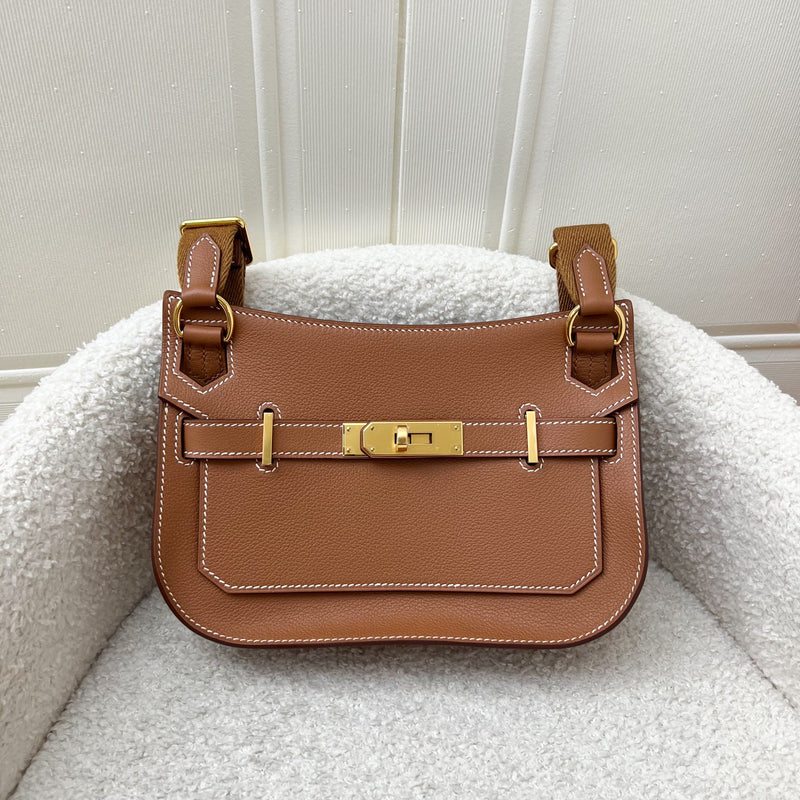 Hermes Jypsiere Mini in Gold Evercolor Leather, Canvas Strap and GHW