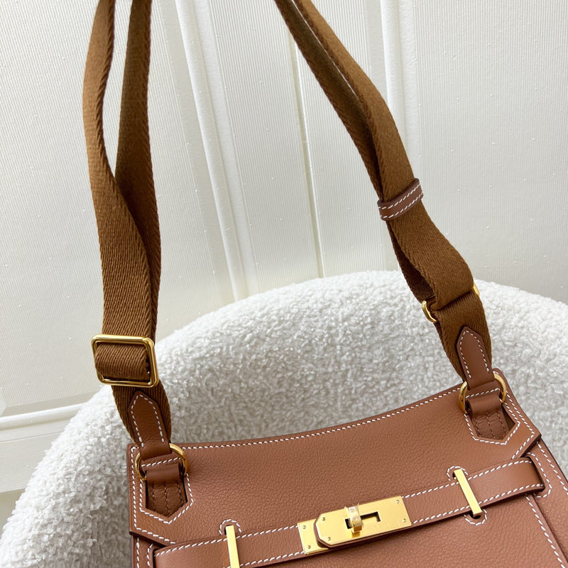 Hermes Jypsiere Mini in Gold Evercolor Leather, Canvas Strap and GHW