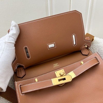 Hermes Jypsiere Mini in Gold Evercolor Leather, Canvas Strap and GHW