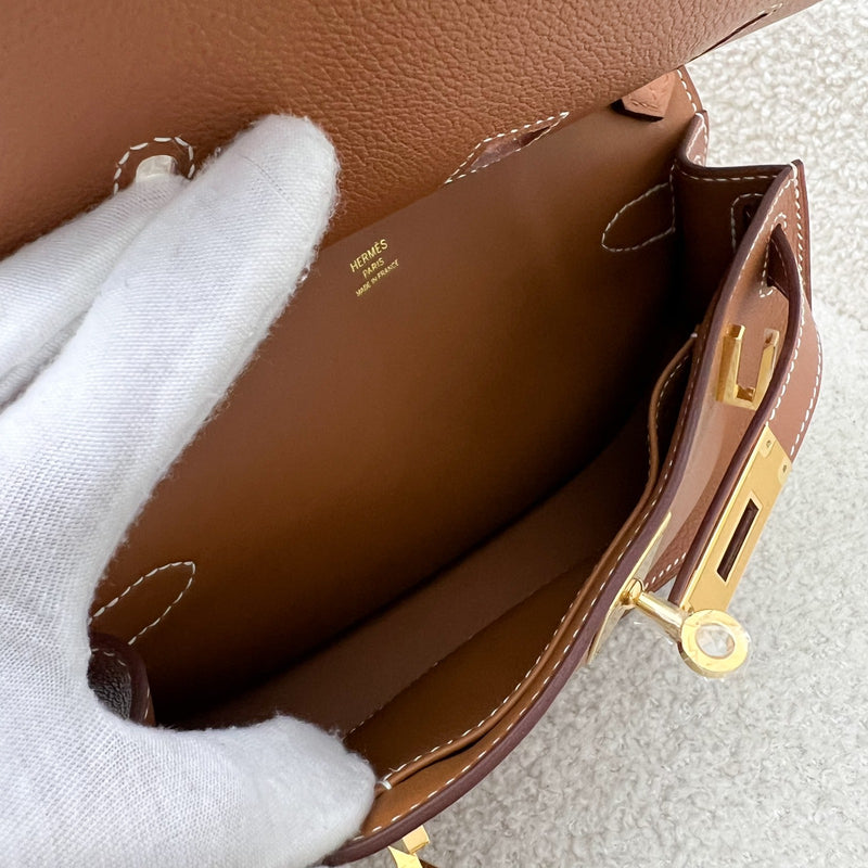 Hermes Jypsiere Mini in Gold Evercolor Leather, Canvas Strap and GHW