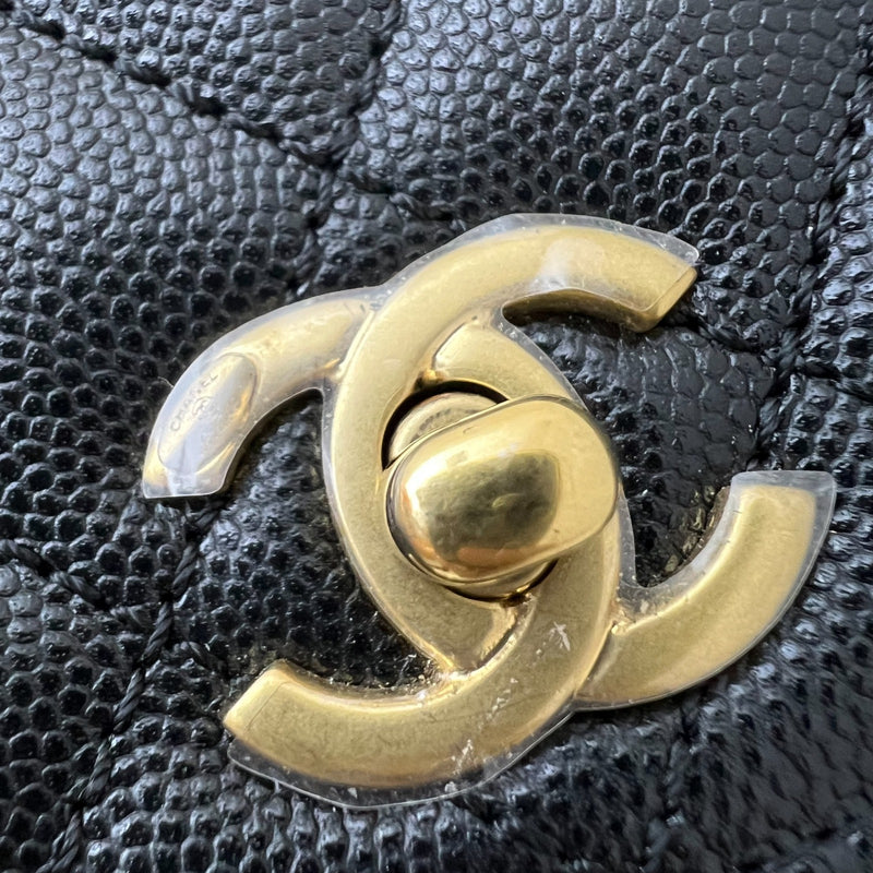 Chanel Small (24cm) Limited Edition Chain Handle Coco Handle Flap in Black Caviar and AGHW (Model: A92990)