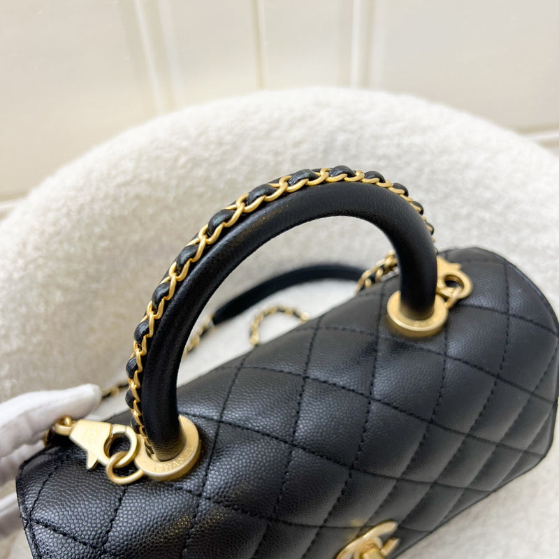 Chanel Small (24cm) Limited Edition Chain Handle Coco Handle Flap in Black Caviar and AGHW (Model: A92990)