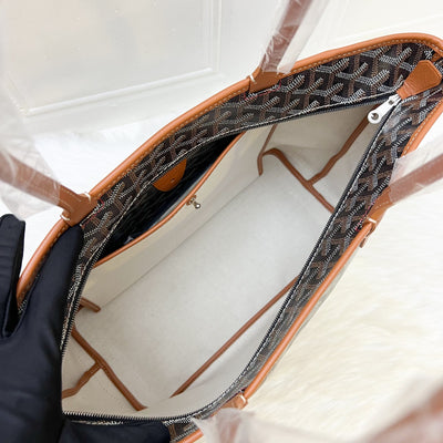 Goyard Artois PM Tote with a Red Hand Painted Heart Stamp in Black and Tan Signature Goyardine Canvas