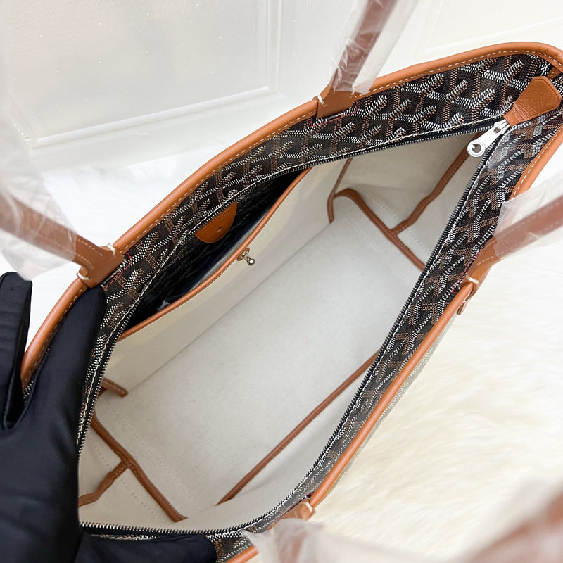 Goyard Artois PM Tote with a Red Hand Painted Heart Stamp in Black and Tan Signature Goyardine Canvas