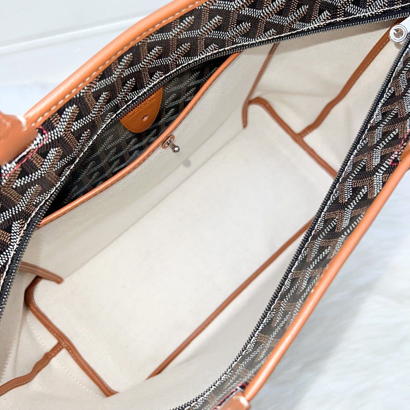 Goyard Artois PM Tote with a Red Hand Painted Heart Stamp in Black and Tan Signature Goyardine Canvas