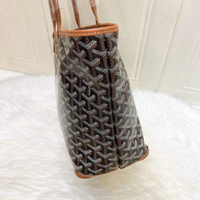 Goyard Artois PM Tote with a Red Hand Painted Heart Stamp in Black and Tan Signature Goyardine Canvas