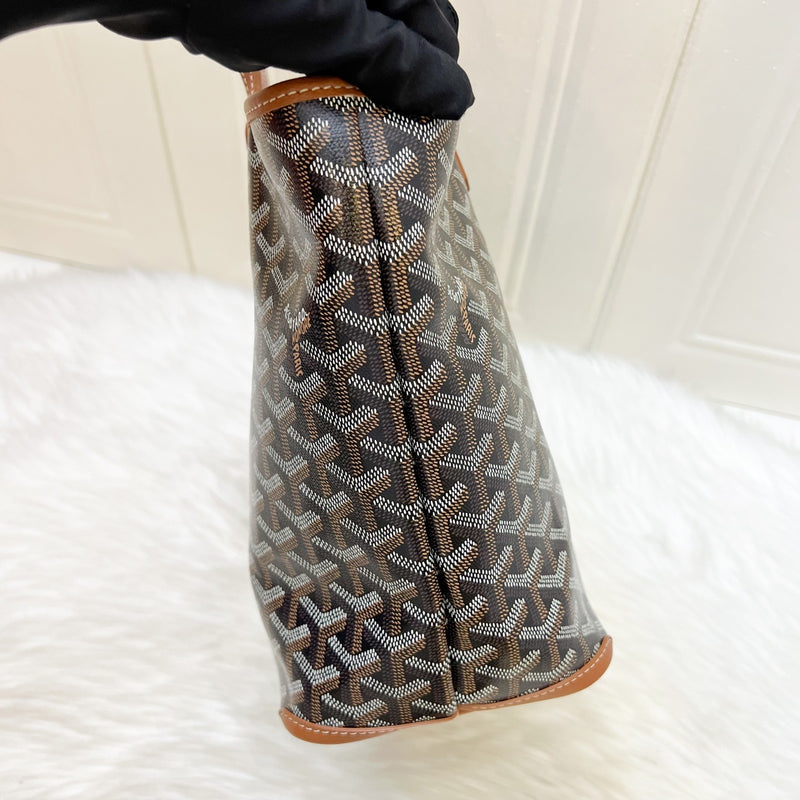 Goyard Artois PM Tote with a Red Hand Painted Heart Stamp in Black and Tan Signature Goyardine Canvas