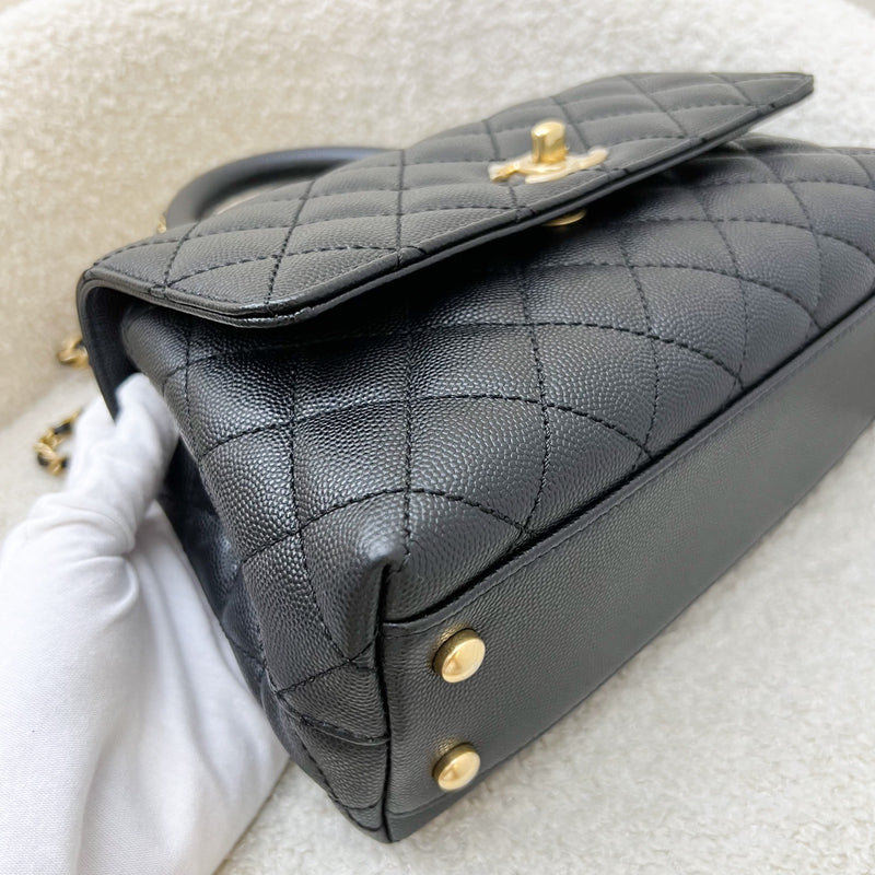 Chanel Small (24cm) Limited Edition Chain Handle Coco Handle Flap in Black Caviar and AGHW (Model: A92990)