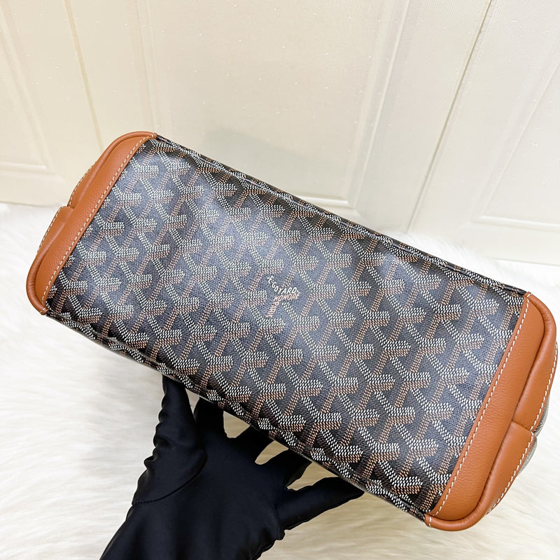 Goyard Artois PM Tote with a Red Hand Painted Heart Stamp in Black and Tan Signature Goyardine Canvas