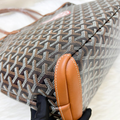 Goyard Artois PM Tote with a Red Hand Painted Heart Stamp in Black and Tan Signature Goyardine Canvas