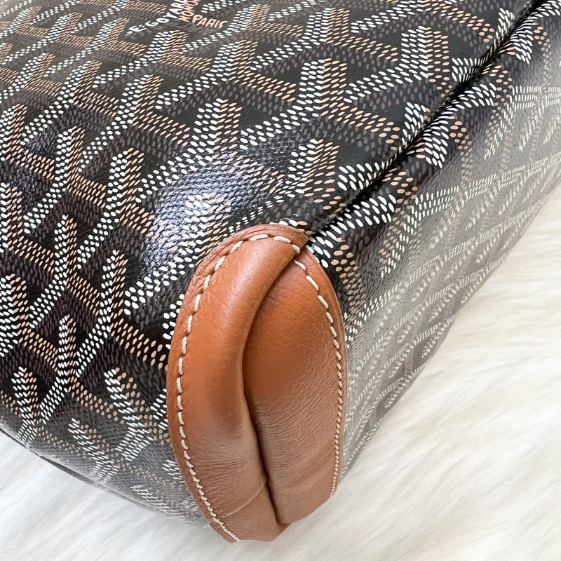 Goyard Artois PM Tote with a Red Hand Painted Heart Stamp in Black and Tan Signature Goyardine Canvas