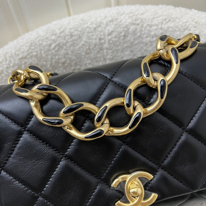 Chanel 22A Mini Flap Bag with Chain in Black Lambskin and AGHW