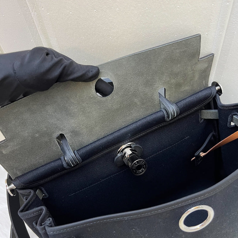 Hermes HSS Special Order Herbag Zip 31 in Noir Black Toile Militaire Canvas, Black Vache Hunter Leather and PHW