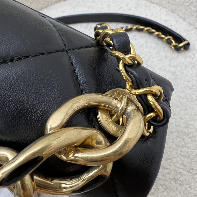 Chanel 22A Mini Flap Bag with Chain in Black Lambskin and AGHW