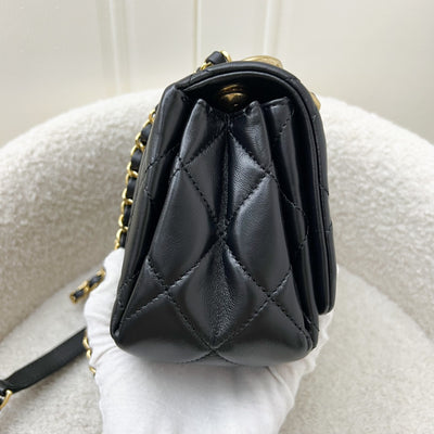 Chanel 22A Mini Flap Bag with Chain in Black Lambskin and AGHW