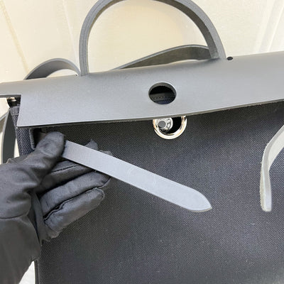 Hermes HSS Special Order Herbag Zip 31 in Noir Black Toile Militaire Canvas, Black Vache Hunter Leather and PHW