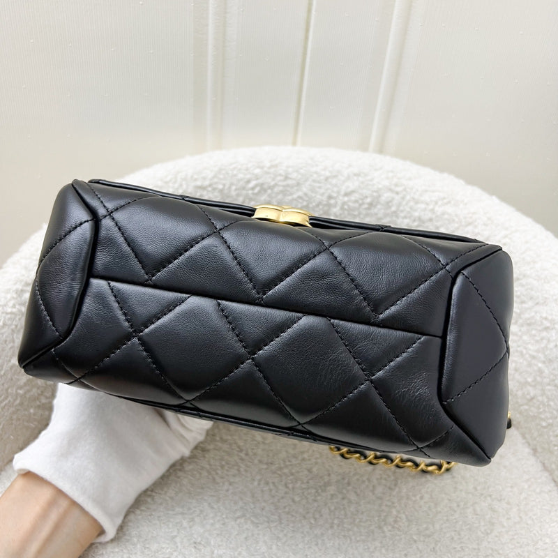 Chanel 22A Mini Flap Bag with Chain in Black Lambskin and AGHW