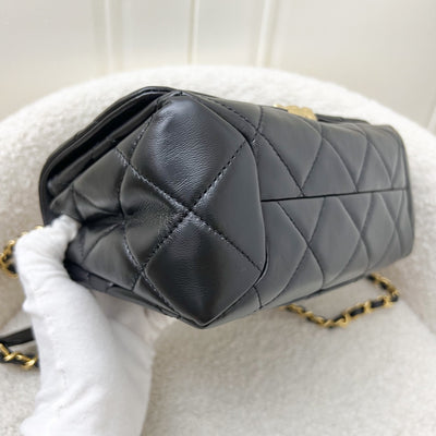 Chanel 22A Mini Flap Bag with Chain in Black Lambskin and AGHW