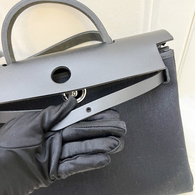 Hermes HSS Special Order Herbag Zip 31 in Noir Black Toile Militaire Canvas, Black Vache Hunter Leather and PHW