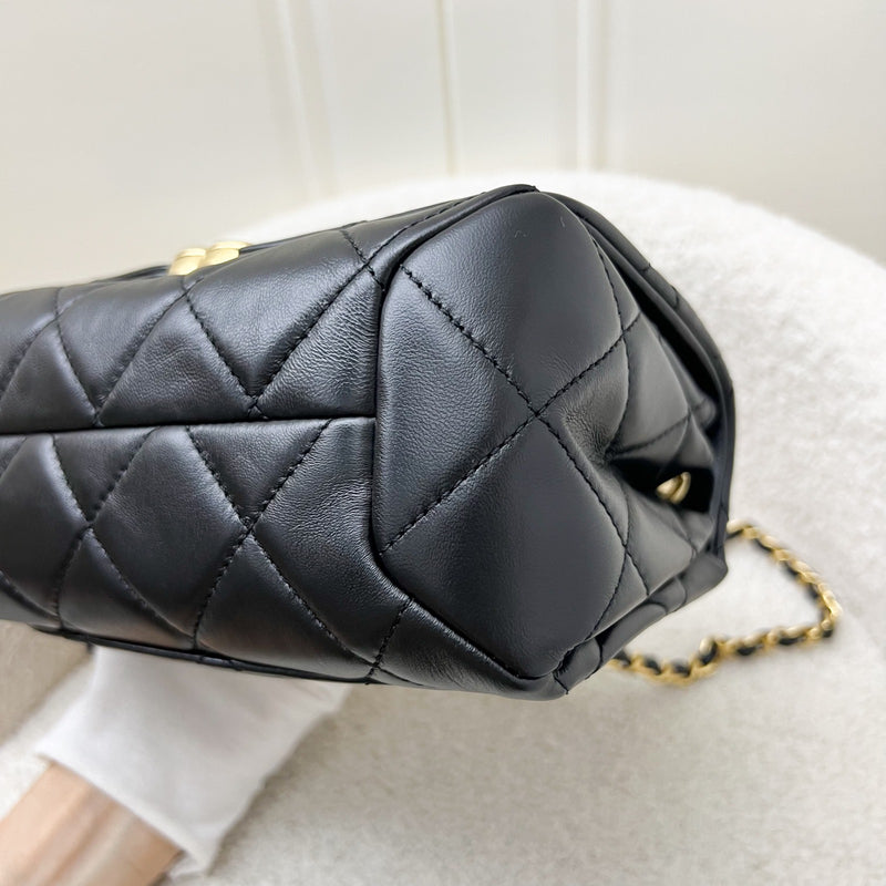 Chanel 22A Mini Flap Bag with Chain in Black Lambskin and AGHW