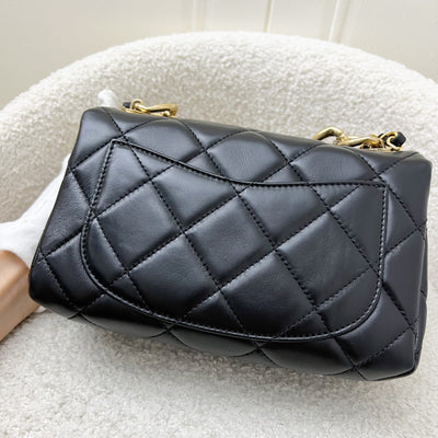 Chanel 22A Mini Flap Bag with Chain in Black Lambskin and AGHW