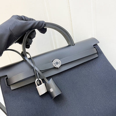 Hermes HSS Special Order Herbag Zip 31 in Noir Black Toile Militaire Canvas, Black Vache Hunter Leather and PHW