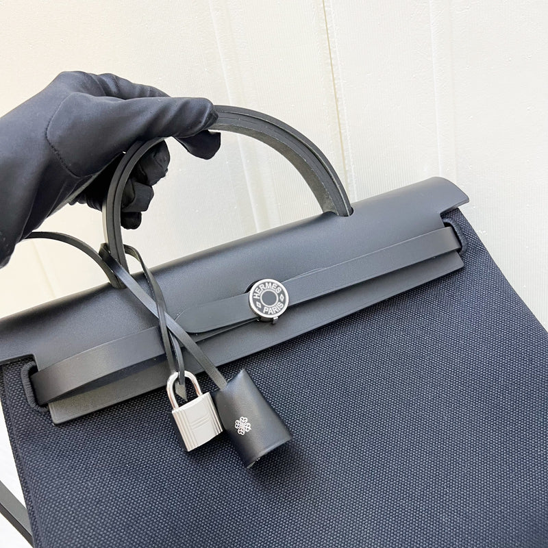 Hermes HSS Special Order Herbag Zip 31 in Noir Black Toile Militaire Canvas, Black Vache Hunter Leather and PHW