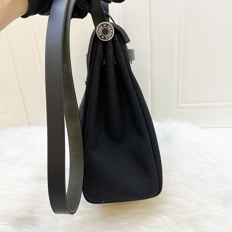 Hermes HSS Special Order Herbag Zip 31 in Noir Black Toile Militaire Canvas, Black Vache Hunter Leather and PHW