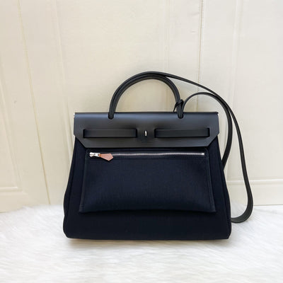 Hermes HSS Special Order Herbag Zip 31 in Noir Black Toile Militaire Canvas, Black Vache Hunter Leather and PHW