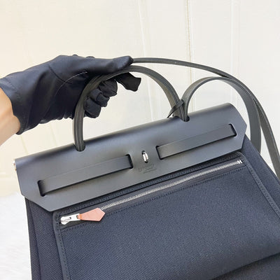 Hermes HSS Special Order Herbag Zip 31 in Noir Black Toile Militaire Canvas, Black Vache Hunter Leather and PHW