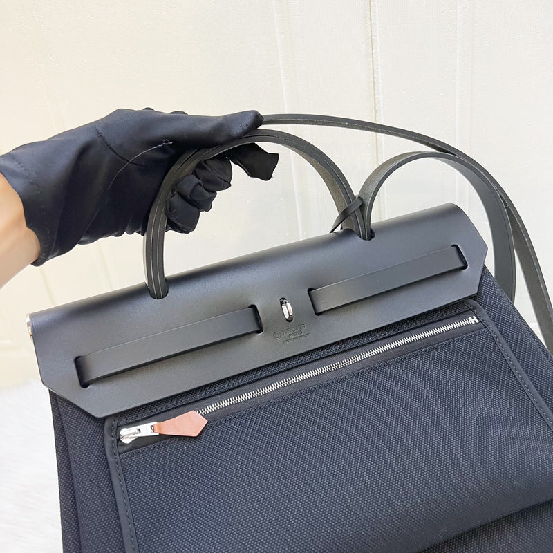Hermes HSS Special Order Herbag Zip 31 in Noir Black Toile Militaire Canvas, Black Vache Hunter Leather and PHW