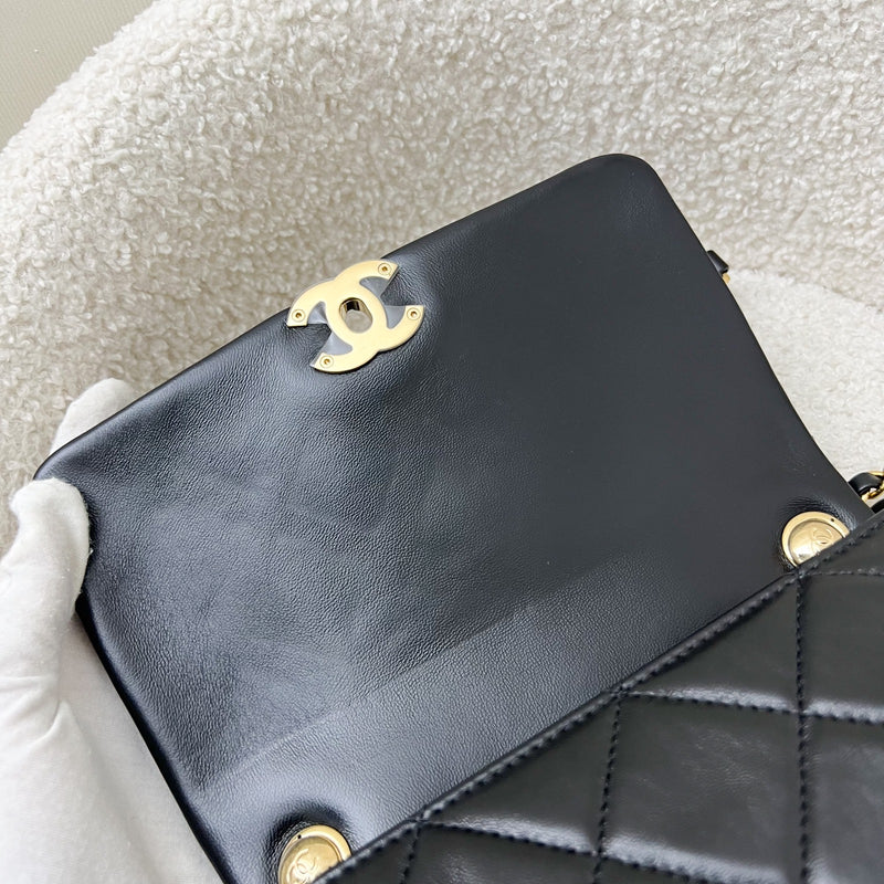 Chanel 22A Mini Flap Bag with Chain in Black Lambskin and AGHW