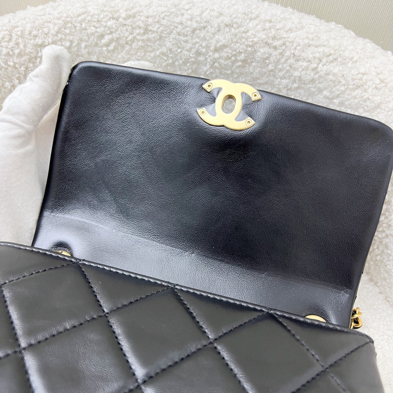 Chanel 22A Mini Flap Bag with Chain in Black Lambskin and AGHW