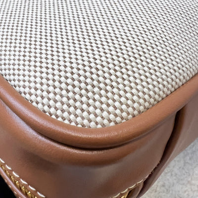[Brand New - May 2025] Miu Miu Small Beau Top Handle Bag in Beige Cotton Canvas, Brandy Leather Trim and GHW