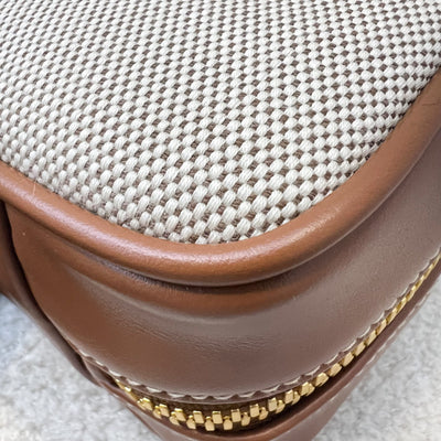 [Brand New - May 2025] Miu Miu Small Beau Top Handle Bag in Beige Cotton Canvas, Brandy Leather Trim and GHW