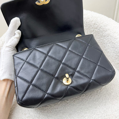 Chanel 22A Mini Flap Bag with Chain in Black Lambskin and AGHW