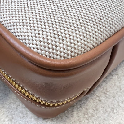 [Brand New - May 2025] Miu Miu Small Beau Top Handle Bag in Beige Cotton Canvas, Brandy Leather Trim and GHW