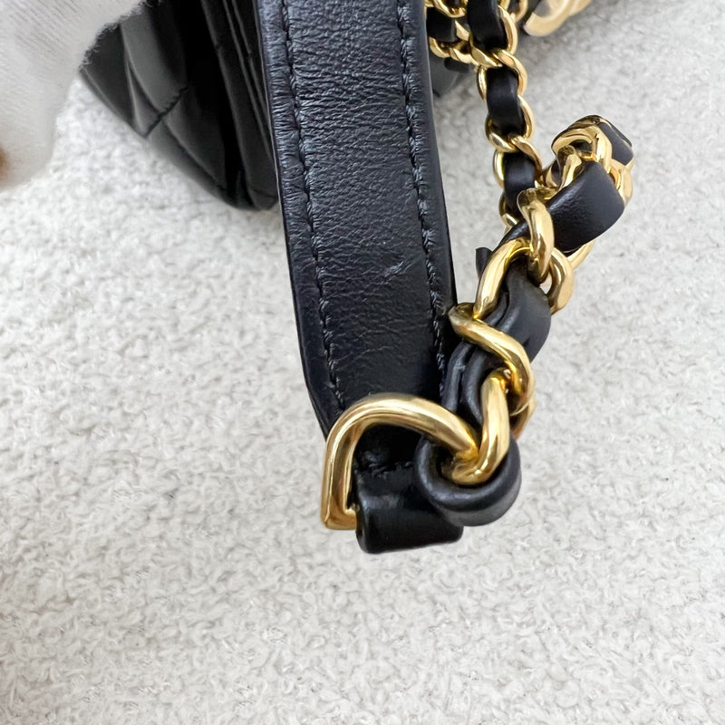 Chanel 22A Mini Flap Bag with Chain in Black Lambskin and AGHW