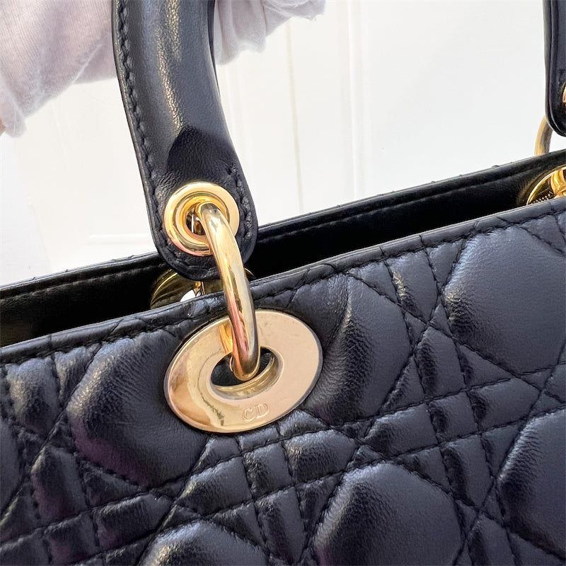 Dior Large Lady Dior in Black Lambskin and GHW