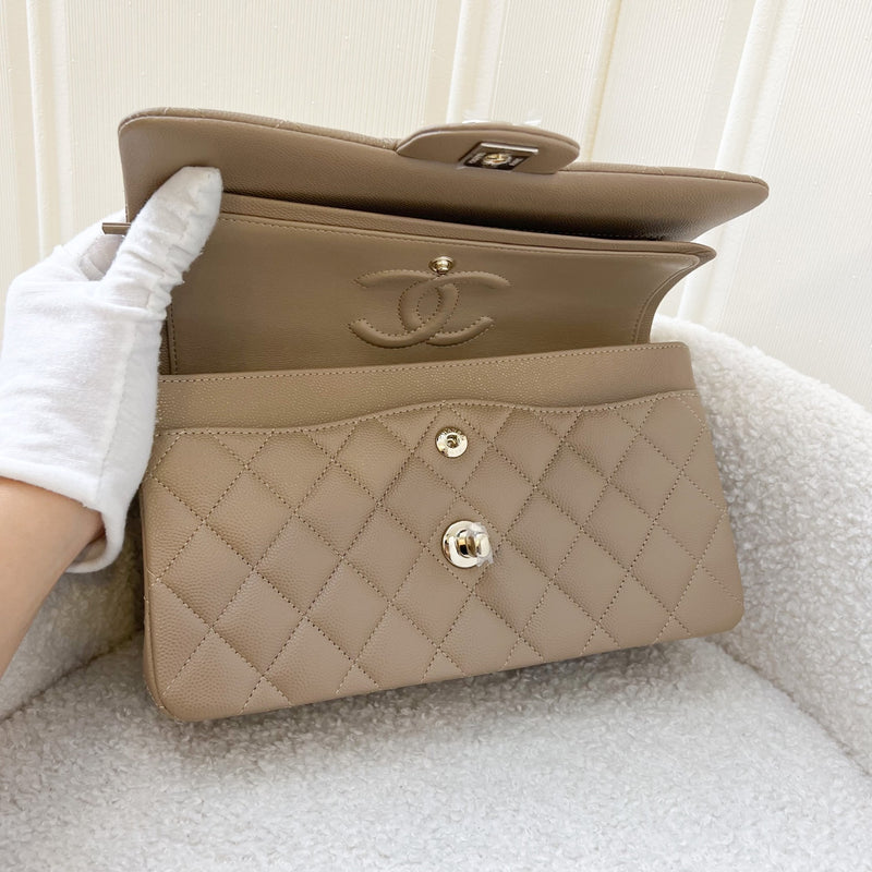 Chanel Small Classic Flap CF in 22A Dark Beige Caviar GHW