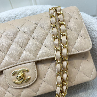 Chanel Medium Classic Flap CF in Beige Caviar and GHW (Model: A01112)