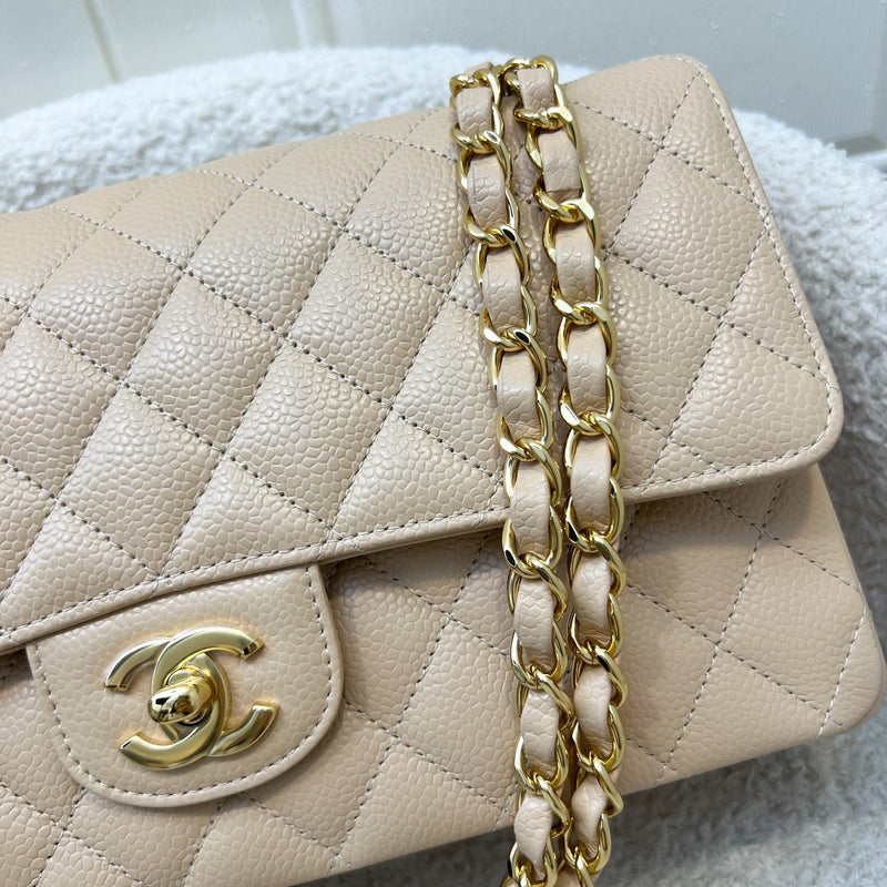 Chanel Medium Classic Flap CF in Beige Caviar and GHW (Model: A01112)
