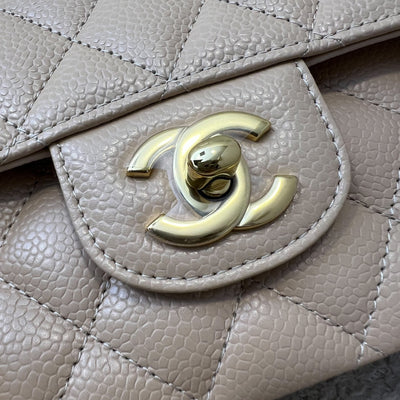 Chanel Medium Classic Flap CF in Beige Caviar and GHW (Model: A01112)