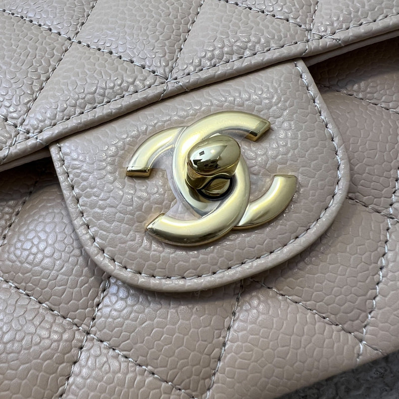 Chanel Medium Classic Flap CF in Beige Caviar and GHW (Model: A01112)