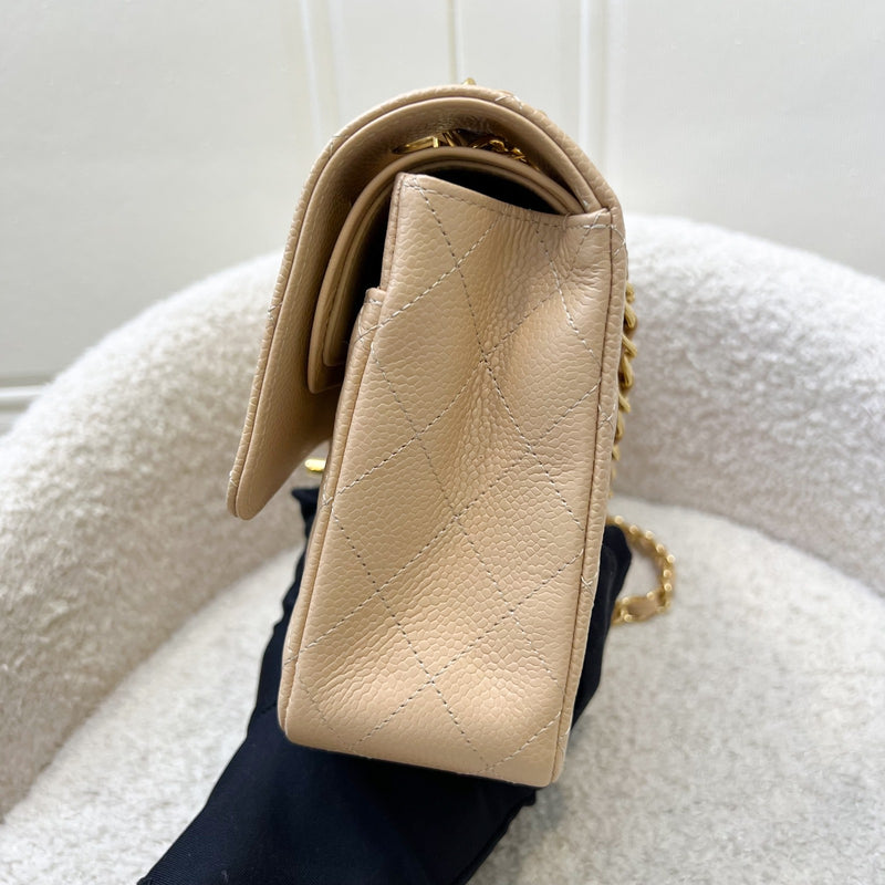 Chanel Medium Classic Flap CF in Beige Caviar and GHW (Model: A01112)